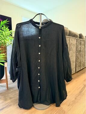 Zara Button Up  Blouse - Oversize Loose Fit - Black Gauze,  Small  (see pics)